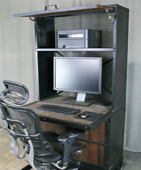 Vintage Industrial Workstation Rustic Computer Desk Office Desk With