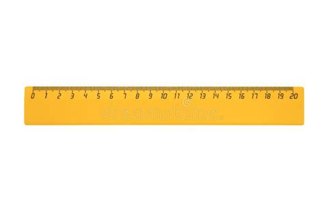 Yellow Plastic Ruler 20 Centimeters Long Is Isolated On A White
