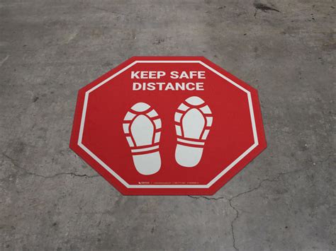 Keep Safe Distance Shoe Prints Stop Floor Sign