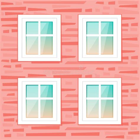 Windows On The Red Brick Wall Background Vector Illustration Cartoon