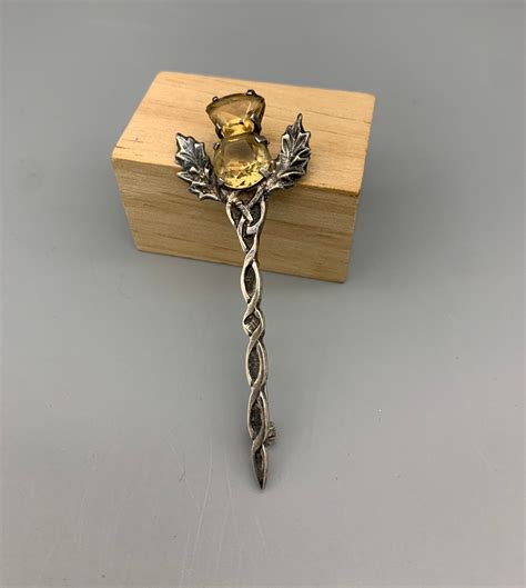 Vintage Celtic Thistle Robert Allison Ra Sterling Silver And Citrine