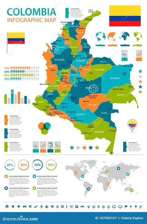 Colombia Infographic Map And Flag Detailed Vector Illustration