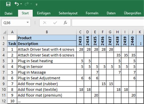 Excel Sample Task List
