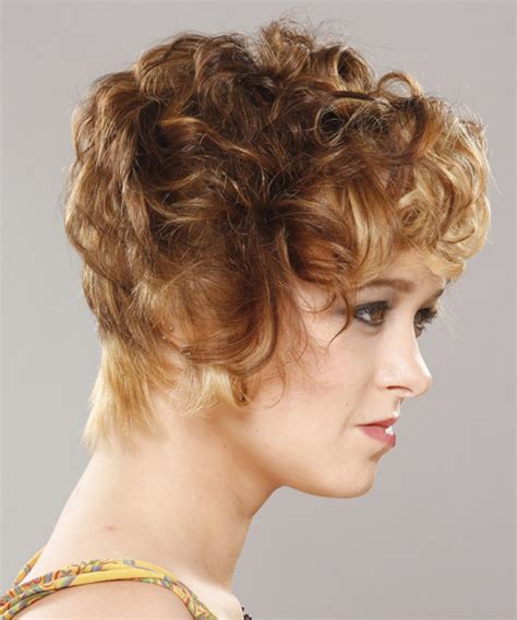 Short Curly Light Caramel Brunette Hairstyle With Light