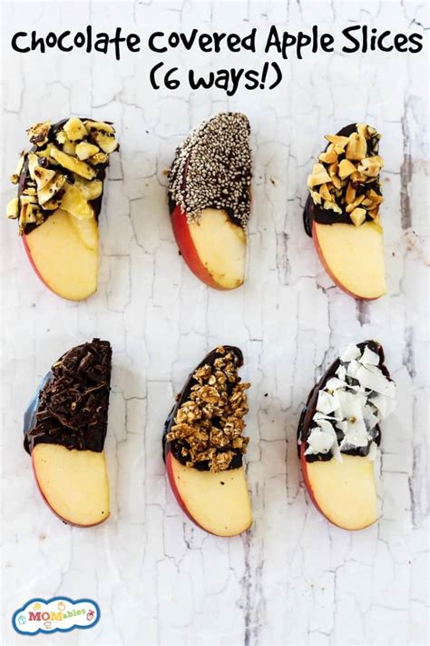 Chocolate covered strawberries are best the first day you make or receive them. Chocolate Covered Apple Slices- 6 Ways! | MOMables