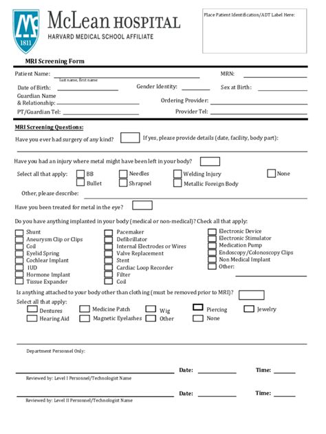 Fillable Online Mri Patient Screening Form Part Aoaks Radiology Fax