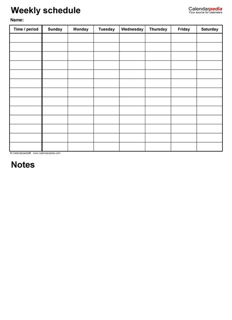 A Printable Weekly Schedule Is Shown In The Form Of A Blank Sheet With