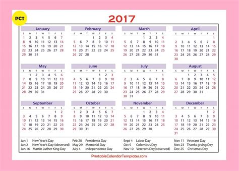 Free Printable calendar 2017