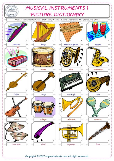 Musical Instruments English Esl Vocabulary Worksheets 1 Engworksheets