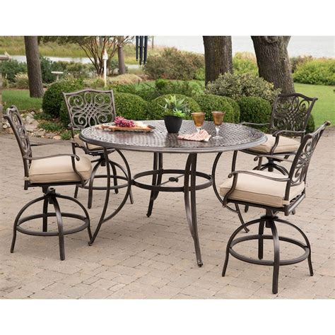 Hanover Traditions 5 Piece Bronze Patio Dining Set With Tan Cushions In