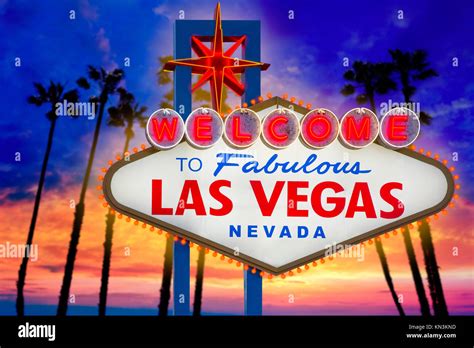 Welcome To Fabulous Las Vegas Sign Sunset With Palm Trees Nevada Photo