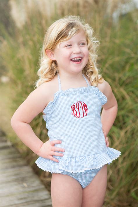 Girls Blue Swimsuit Childrens Clothing Smocked Heirloom Bishop Gowns