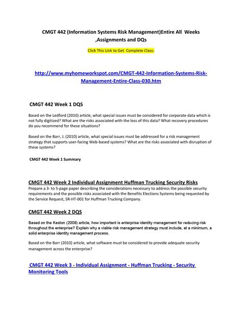 Cmgt 442 Entire Course Whole Class Full Weeks Assignments And Dqs By