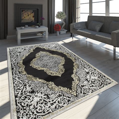 Teppich wohnzimmer design teppich marmor optik mit glanzfasern in. Orient Teppich Ornamente Gold | Teppich.de