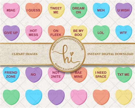 Funny Candy Heart Clipart Mean Conversation Hearts Valentine Etsy