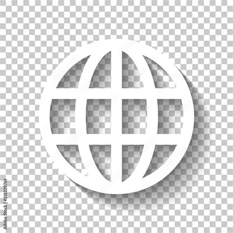 Simple Globe Icon Linear White Icon With Shadow On Transparent Stock