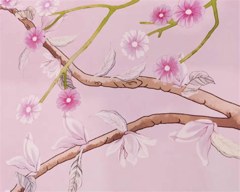 Nauzha Pink Chinoiserie Wallpaper Mural Vintage Silk Wall Etsy