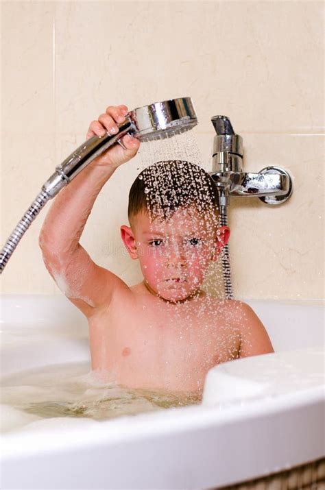 Cute Small Boy Showering In The Bath Stock Image Image 41978977