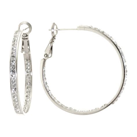 Sparkle Allure Crystal Pure Silver Over Brass Hoop Earrings Color