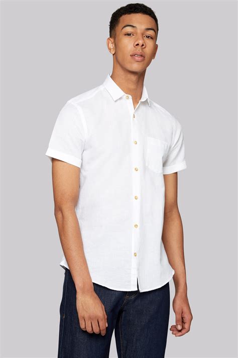 Moss London Extra Slim Fit White Linen Short Sleeve Casual Shirt