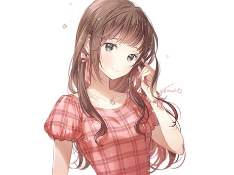 Cute Brunette Anime Girl Long Hair Art Wallpaper Hd Image Picture