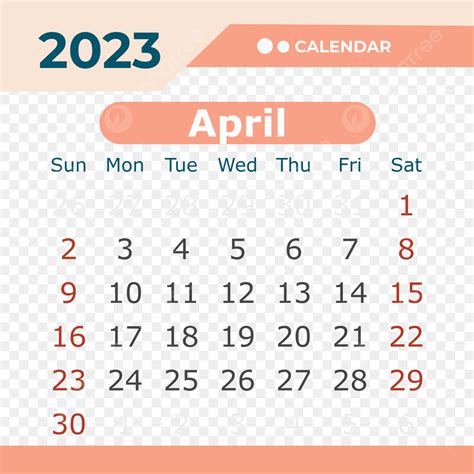 Calendar April 2023 Vector Png Images April 2023 Calendar Pastel Color