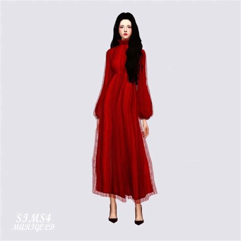 Sims4 Marigold Long Chiffon Dress Sims 4 Downloads