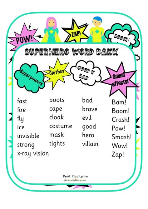 Superhero Word Mat Printable Teaching Resources Print Play Learn