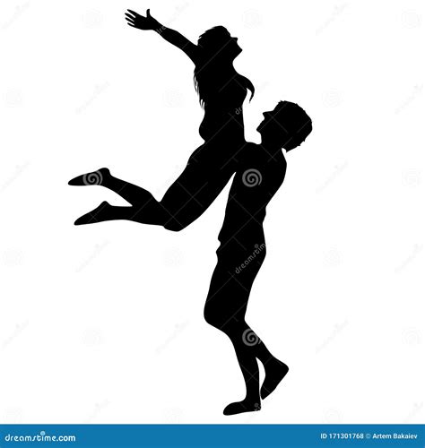 A Couple In Love Vector Illustration A Black Silhouette Of Man And Jumping Womanisolated