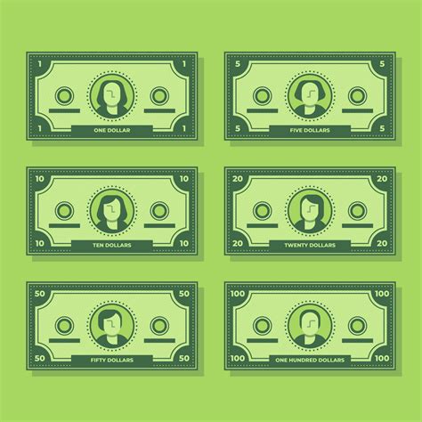 Cartoon Banknote Dollar Cash Flat Icon Set Illustration Vector