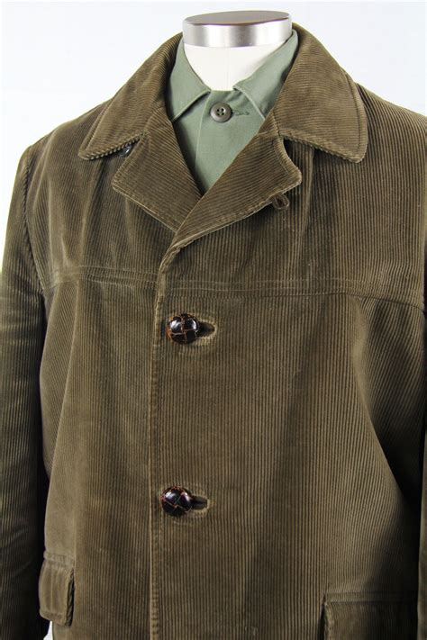 Mens Corduroy Green Winter Jacket With Lining Vintage Size Large