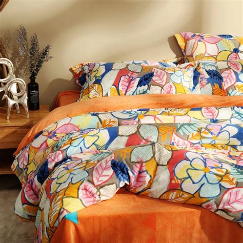 Colorful Leaves Printed Duvet Cover Sets Queen King Size Bedding Sets