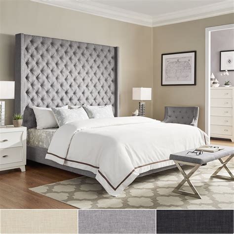Naples Wingback Button Tufted 84 Inch High Headboard Platform Bed By Inspire Q Artisan Beige