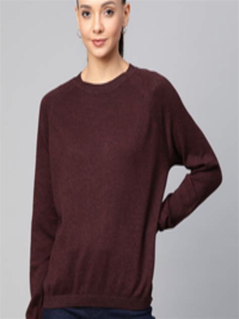 Buy Vero Moda Women Burgundy Solid Pure Cotton Pullover Sweaters For