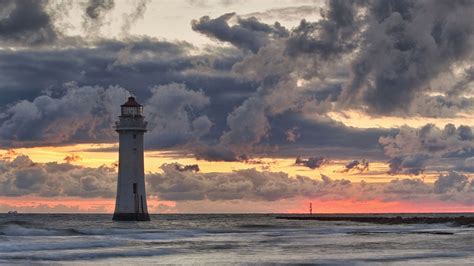 Nature Landscape Sea Lighthouse Clouds Horizon Waves Water Coast Sunset Rock