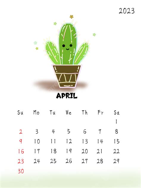 Cute Cactus April Calendar Template Download On Pngtree