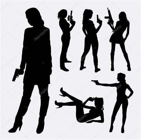 Female With Gun Silhouettes Stock Vector Image By ©cundrawan703 86489534