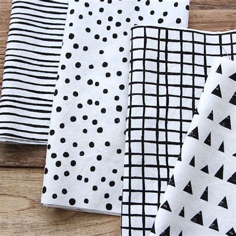Black And White Cotton Fabric Geometric 4 In 1 By The Etsy