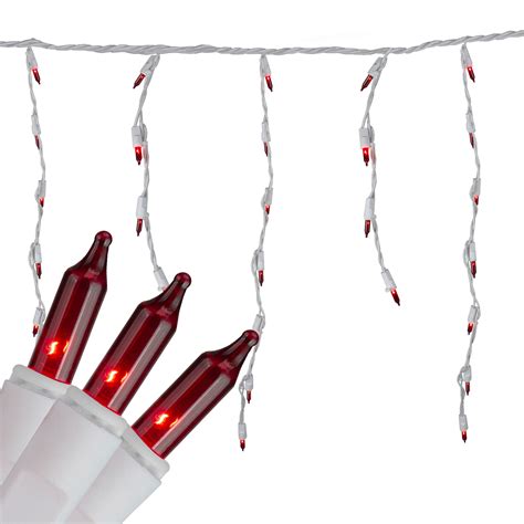 Set Of 100 Red Mini Icicle Christmas Lights 78ft White Wire