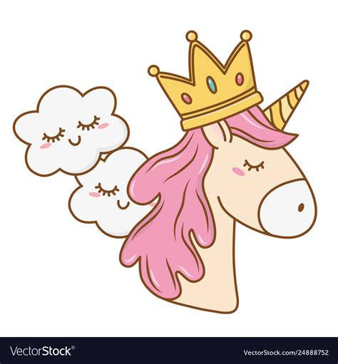 Unicorn With Crown And Cloud Royalty Free Vector Image