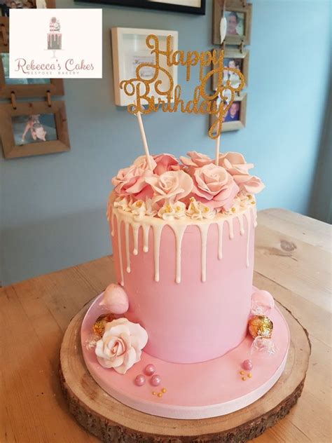 Pink Drip Cake With Edible Hand Made Roses With Images Cake Drip