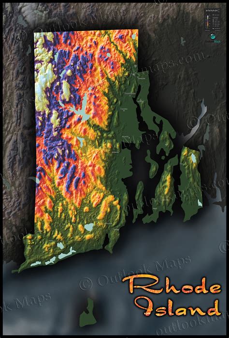 Rhode Island Map Vibrant Topography And Physical Features