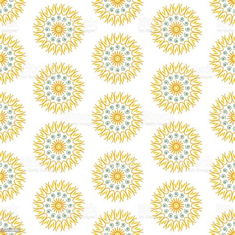 Stylized Dandelion Flower Drawn Seamless Pattern Abstract Yellow