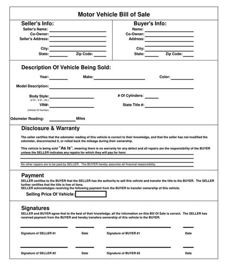 Free Motorcycle Bill Of Sale Forms Word Pdf Wto