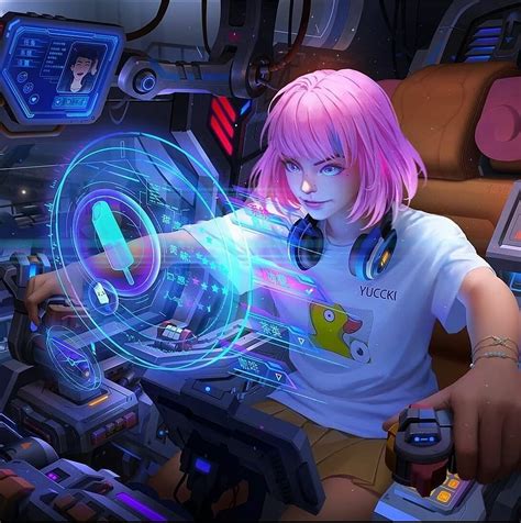 Anime Gamer Girl Aux Cheveux Teints En Rose Filles De Dessins Animés
