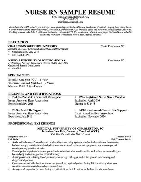 Resume Nursing Nursing Resume Nurse Medical Resume Template For Nurse