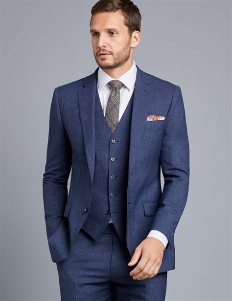 Men S Dark Blue Textured Slim Fit Suit Hawes Curtis