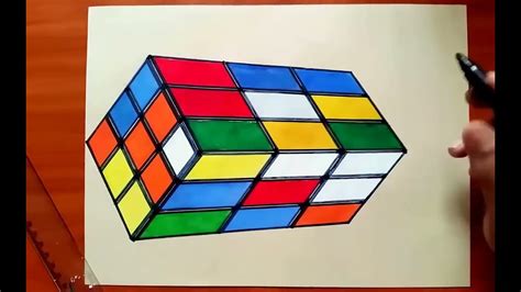 Tuto 1 How To Draw And Paint Rubiks Cube 3d Illusion Dessin 3d 3d