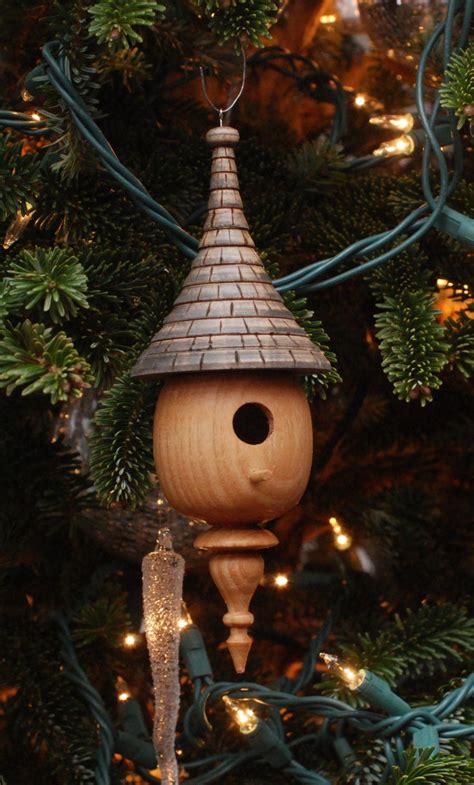 A Wood Turned Christmas Mini Birdhouse Ornament Wood Christmas