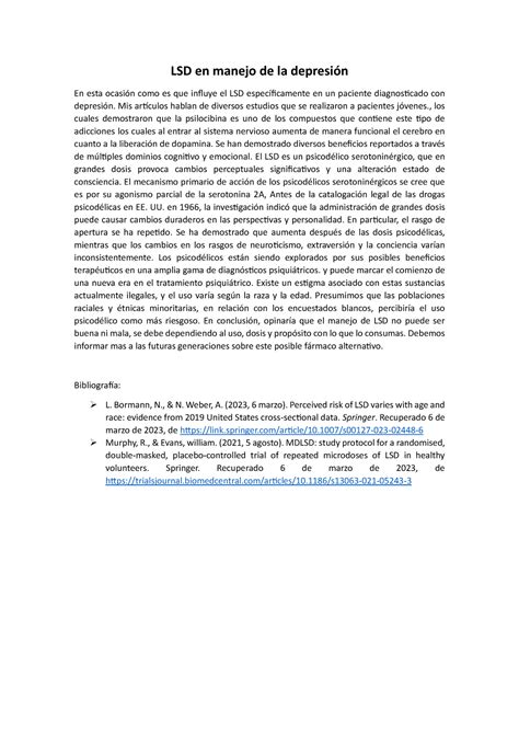 Lsd En Depresion El Uso Del Lsd Como Farmaco Lsd En Manejo De La